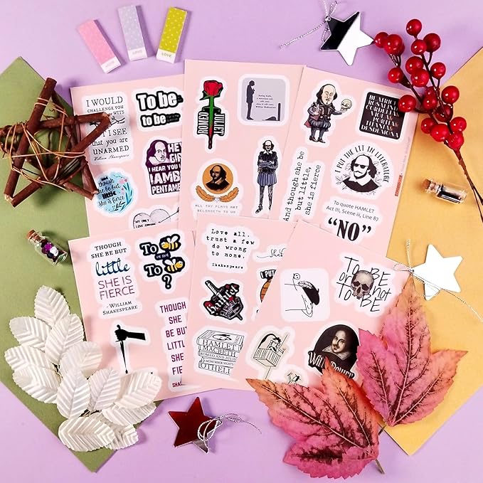BulbaCraft Shakespeare Stickers – Literary Quote Vinyl Decals from Plays & Sonnets – Literature Waterproof Aesthetic Book Stickers for Laptops, Water Bottles - Shakespeare Gifts