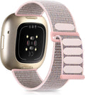 Nylon Sport Loop Bands Compatible with Fitbit Versa 3/Versa 4/Fitbit Sense/Sense 2 Band for Women Men, Adjustable Stretchy Braided Replacement Accessories Straps for Fit bit Versa 3 4 Bands, Pink