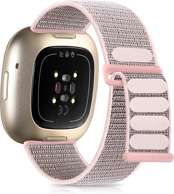 Nylon Sport Loop Bands Compatible with Fitbit Versa 3/Versa 4/Fitbit Sense/Sense 2 Band for Women Men, Adjustable Stretchy Braided Replacement Accessories Straps for Fit bit Versa 3 4 Bands, Pink