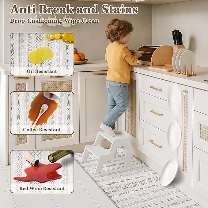 Arttown Boho Anti Fatigue Mats for Kitchen Floor, Moroccan Kitchen Mats Cushioned Anti Fatigue Rug, Waterproof Non-Slip Washable Kitchen Rugs - Brown