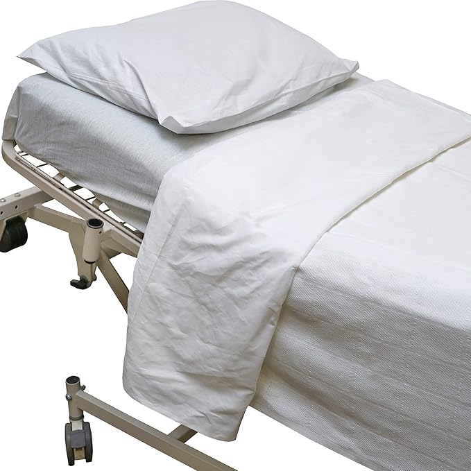 Careoutfit All in One Hospital Bed Linen in a Bag, Top Sheet, Bottom Sheet, Pillow Case and Blanket, White Premium