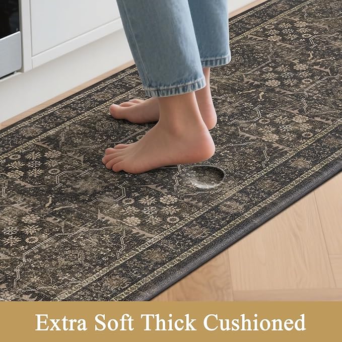 Pauwer Anti Fatigue Kitchen Floor Mats Set of 3, PVC Foam Padded Kitchen Rugs, Non Slip Cushioned Comfort Standing Mat, Waterproof Sink Rug for Small Kitchen Area, Laundry Room, Taupe