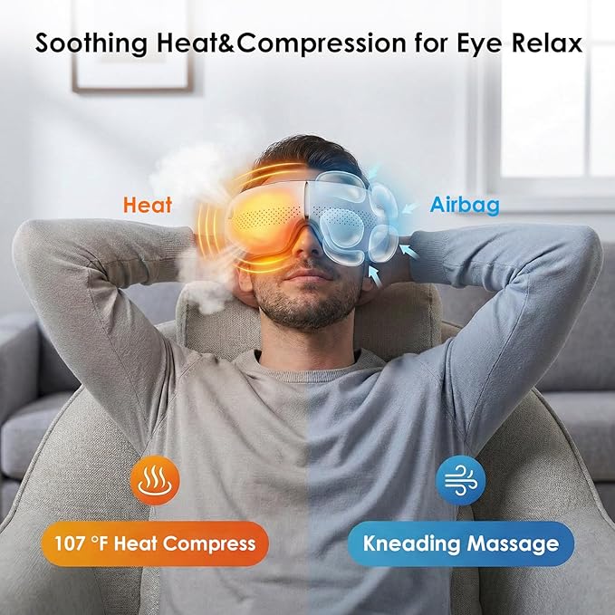 Eye Massager with Heat for Migraines Relief Heated Eye Mask for Dry Eyes, Eye Strain Relief, Birthday/Mothers Day Gifts for Women Mom(White)
