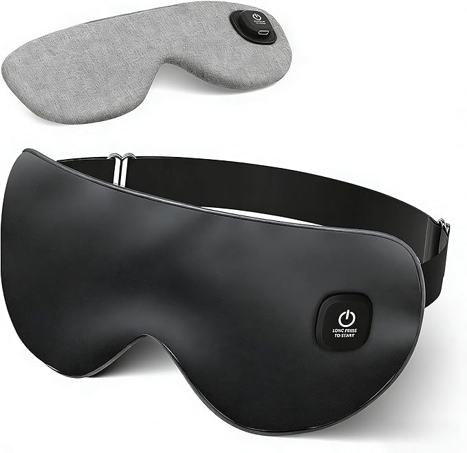 Cordless Heated Eye Mask for Dry Eyes, Electric Warm Compress Rechargeable with 3 Temperature Settings, Blocking Light Eye Heating Pad for Sleeping, Washable Silk Heat Sleep Mask, Black