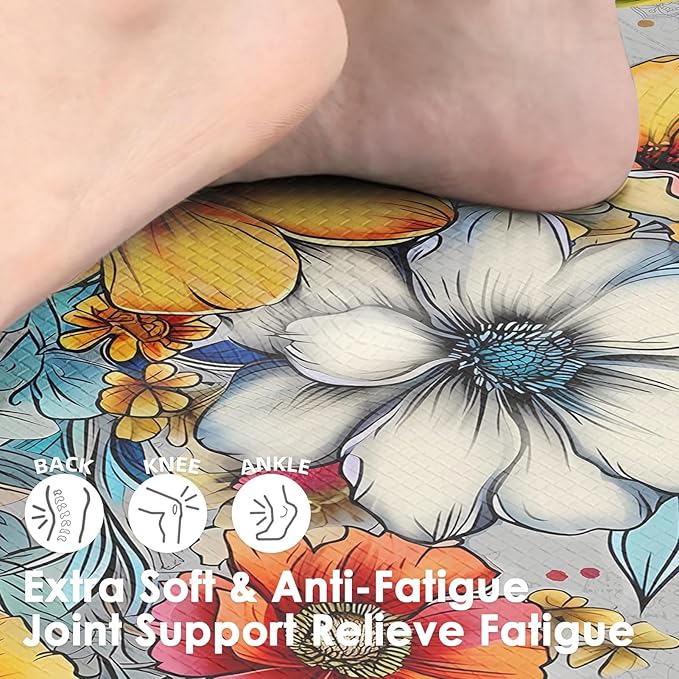 Arttown Boho Anti-Fatigue Kitchen Rug Set of 2 Colorful Floral Mandala Cushioned Floor Standing Mat Waterproof Non-Slip Mat and PVC Ergonomic Comfort Foam Rug