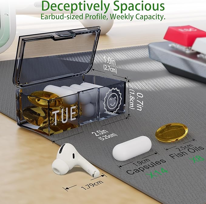 Aesthetic Pill Organizer 7 Day AM PM, Discreet 2 Times a Day Weekly Pill Box with Double Protection Shell, Large Capacity Portable Vitamin Case for Travel Meds & Medicine Organizer (Gold)
