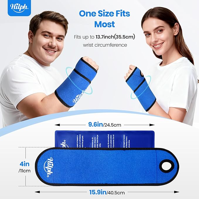 Hilph Wrist Ice Pack Wrap for Carpal Tunnel Relief, FSA Eligible HSA, Reusable Wrist Hot & Cold Therapy Brace for Hand Injuries, Arthritis, Tendonitis, Surgery Recovery Items Gifts Men Women, Blue
