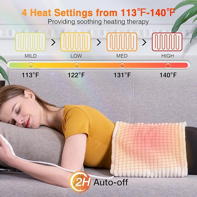 WOOMER Weighted Massage Electric Heating Pad for Back Pain, Neck and Shoulders Cramps Relief, 12’’x24’’, 3.7lb BPA-Free and Non-Toxic Beads, 4 Heat Settings, 4 Massage Modes, 2h Auto-Off