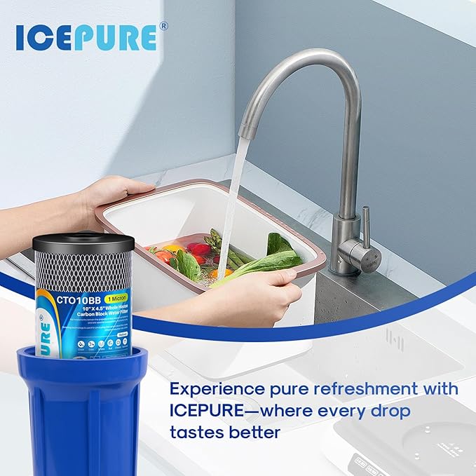 ICEPURE 10"X4.5",1 Microns Whole House Sediment Activated Carbon Water Filter Compatible with Dupont WFHDC8001,EP Series,EPM Series,CB-BB-10, GE FXHTC, GXWH40L, GXWH35F, GNWH38S, CTO10BB,3PACK