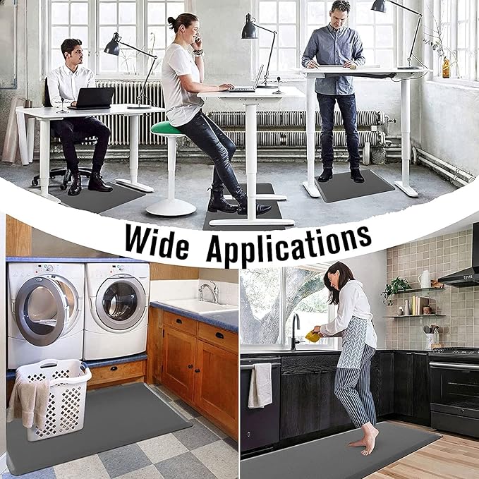 Carvapet Non Slip Kitchen Mat, 12MM Cushioned Anti Fatigue Standing Mat, PVC Waterproof Runner Rug for Kitchen, Office, Standing Desk, Grey, 17" x60
