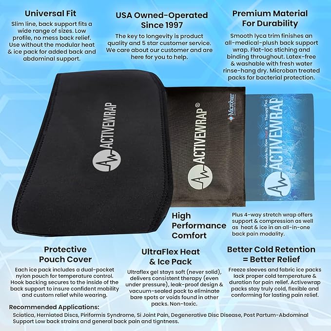 ActiveWrap Lower Back Ice Pack - Cold/Hot Therapy for Back Pain, Herniated & Degenerative Disc, Sciatica, Gel Pads for Lumbar, Tailbone, Swelling, Spasms, Stiffness, Lumbar Support - XX-Large