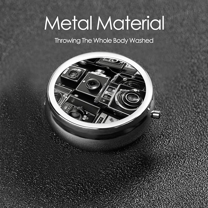 Pill Box 3 Compartment Medicine Pill Organizer Retro Cool Camera Collection Round Pill Case for Purse & Pocket Travel Pillbox Portable Metal Medicine Vitamin Fish Oil Organizer Unique Gift
