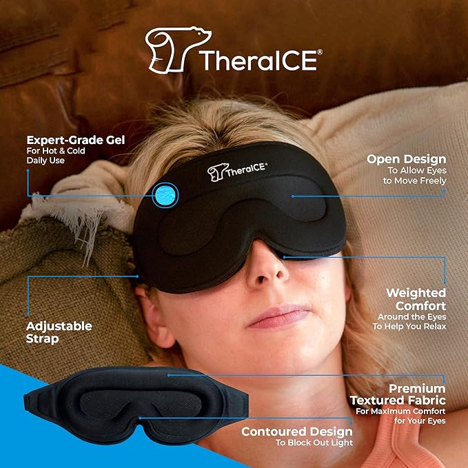 TheraICE Migraine Headache Relief Cap, Hot & Cold Therapy Hat, Migraine Relief Cap, Cool Gel Head Wrap, Headache Cap Ice Pack Mask + TheraICE Cooling Gel Relief Sleep Mask