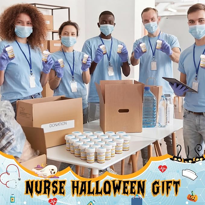 50 Set Nursing Halloween Party Supplies 50 Empty Pill Bottles with Caps Plastic Medicine Containers with 50 Sticky Label Pill Vial for Nurse Party Favors Serve (20 Dram)