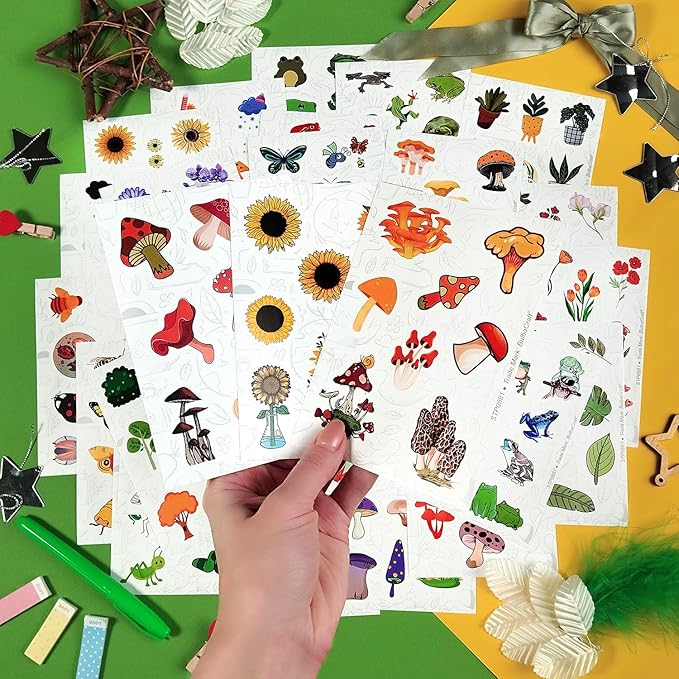 BulbaCraft Nature Stickers - Flowers, Mushrooms, Leaves, Plants, Insects & Bugs Stickers, Nature Party Decoration & Favors, Gifts for Women & Men