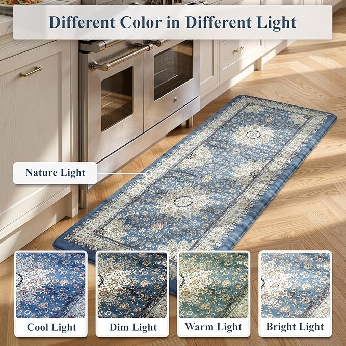 Collive Boho Kitchen Mat, Cushioned Anti Fatigue Kitchen Rug Set 2 Piece Non-Skid Waterproof Kitchen Mats for Floor, Comfort Heavy Duty Standing Mat for Kitchen, Laundry, Office, Desk