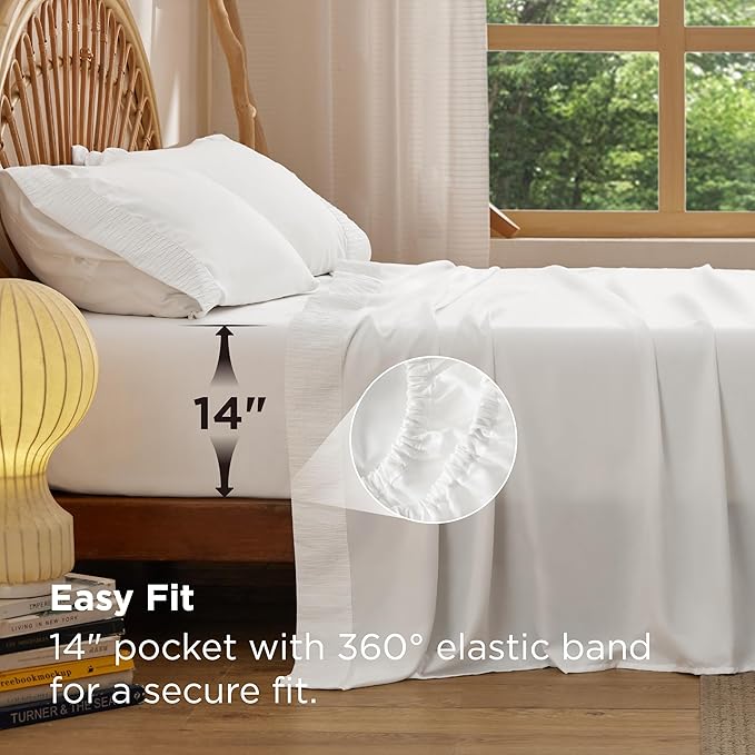 Bedsure King Size Sheets Set - 4 Pieces Soft King Sheets - Breathable & Cooling - Hotel Luxury - Easy Care Polyester Microfiber Bedding for Women, Men, Bright White