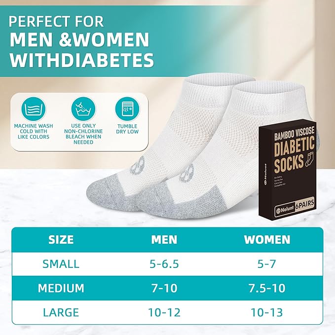 Diabetic Socks for Men,4 & 6 Pairs Low Cut Bamboo Viscose Wide Mens Diabetic Socks Size 9-11 10-13