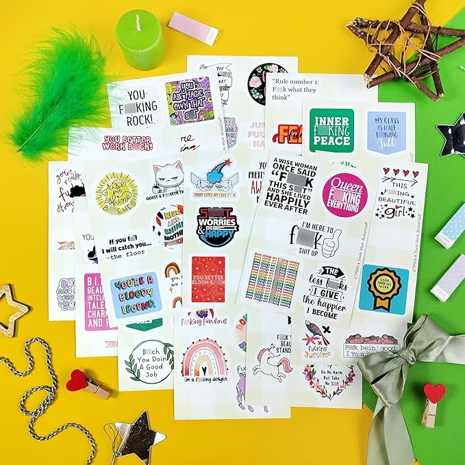 BulbaCraft 100Pcs Funny Motivational Stickers with Swear Words - Funny Adult Stickers, Quotes Decals for Water Bottles, Motivational Decals, Gifts for Women & Men
