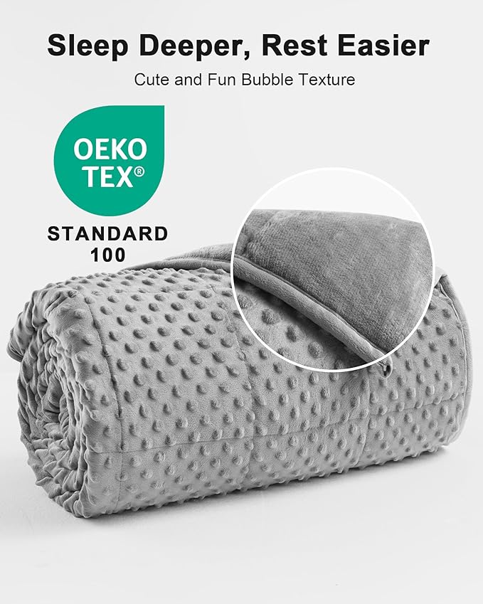 Weighted Blanket for Adults Twin Size 15 lbs, Soft Cooling Minky Dot Heavy Breathable Blanket for All-Season, Washable Weighted Throw with Glass Beads, 48 x 72 Inches, Grey