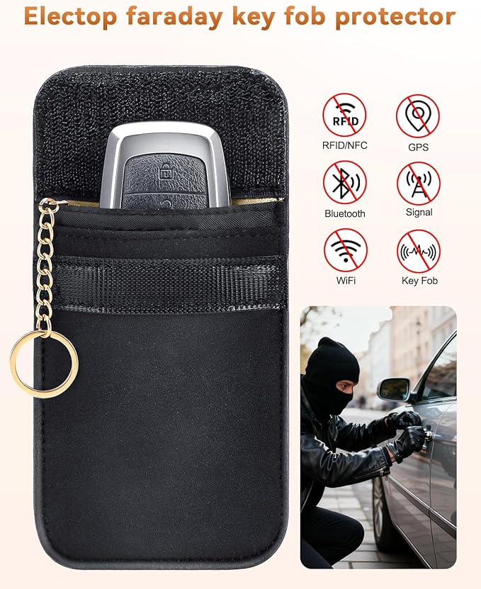 ELECTOP Faraday Bags, 2 Pack Faraday Key Fob Protector with Handle, Car RFID Blocking Bag Car Security Protection, Anti-Theft Fob Case
