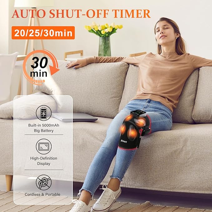 Red Light Therapy for Knee with 4 Vibration Massage Areas, 5000mah Rechargeable Knee Massager with Heat and Red Light Therapy, 660nm & 850nm Near-Infrared Knee Massager for Elbows & Shoulders