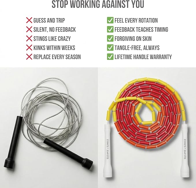 Elevate Rope Professional Beaded Jump Rope - 3m Adjustable, Quality Beads & Poly Cord - For Freestyle, Cardio & Tricks - All Levels & Indoor/Outdoor Use