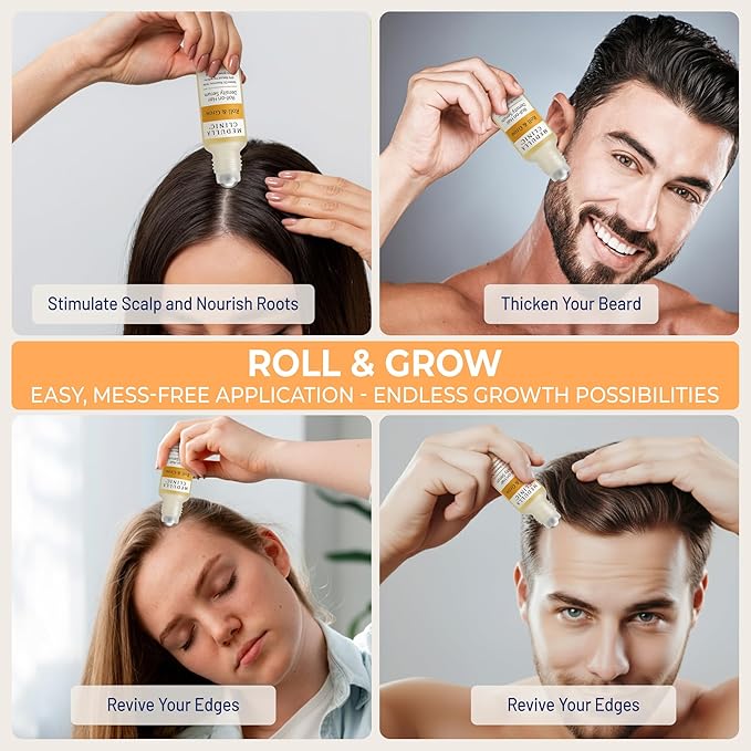 Hair Growth Serum Roll-On – 5% Rosemary, 3% Protein & 2% Caffeine – Batana Oil & Biotin for Scalp & Hair Thickening – Targeted Non-Greasy Treatment – 1 fl oz (30 ml)