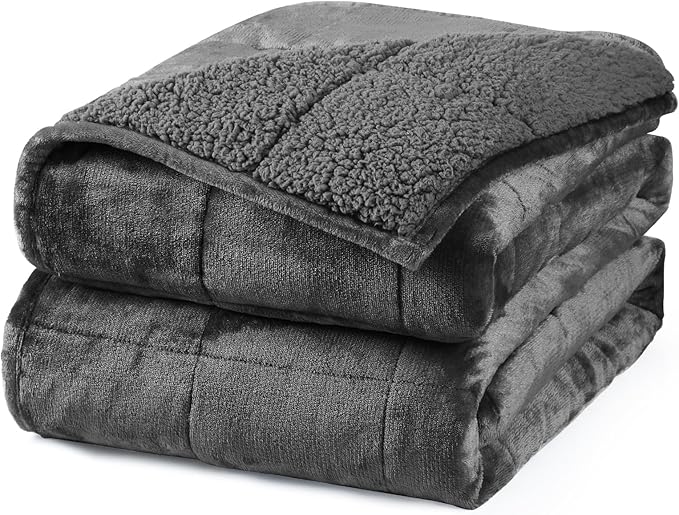 Aemicion Sherpa Fluffy Weighted Blanket for Adults, Washable Plush Weighted Blanket,15lbs 48x72in Weighted Cozy Blanket as Gifts for Women Man-Dark Grey