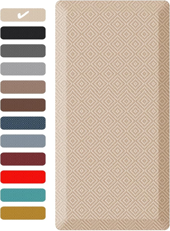 Ophanie Kitchen Mats for Floor, 3/4 Inch Thick Kitchen Rugs, 20'' x 60'' Anti Fatigue Standing Cushioned Mat, Waterproof,Comfort Ergonomic Mat for Office, Home, Sink, Beige Non-Slip Bottom