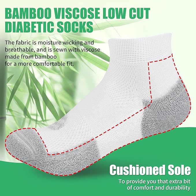 Diabetic Socks for Men,4 & 6 Pairs Low Cut Bamboo Viscose Wide Mens Diabetic Socks Size 9-11 10-13