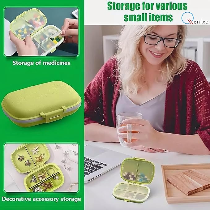 Qenixo® Travel Pill Organizer 8 Compartments Portable Pill Box Small Daily Pill Case Medicine Vitamin Container for Pocket Purse 8 Compartments Portable Pill Case Hold Vitamins, Cod Liver Oil