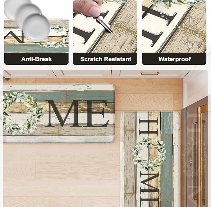KIMODE Anti Fatigue Kitchen Mats, Farmhouse Kitchen Rugs Sets of 2,Non Slip Waterproof Kitchen Floor Mats,Ergonomic Cushioned Comfort Standing Mat for Home,Laundry,Office,Sink,Desk