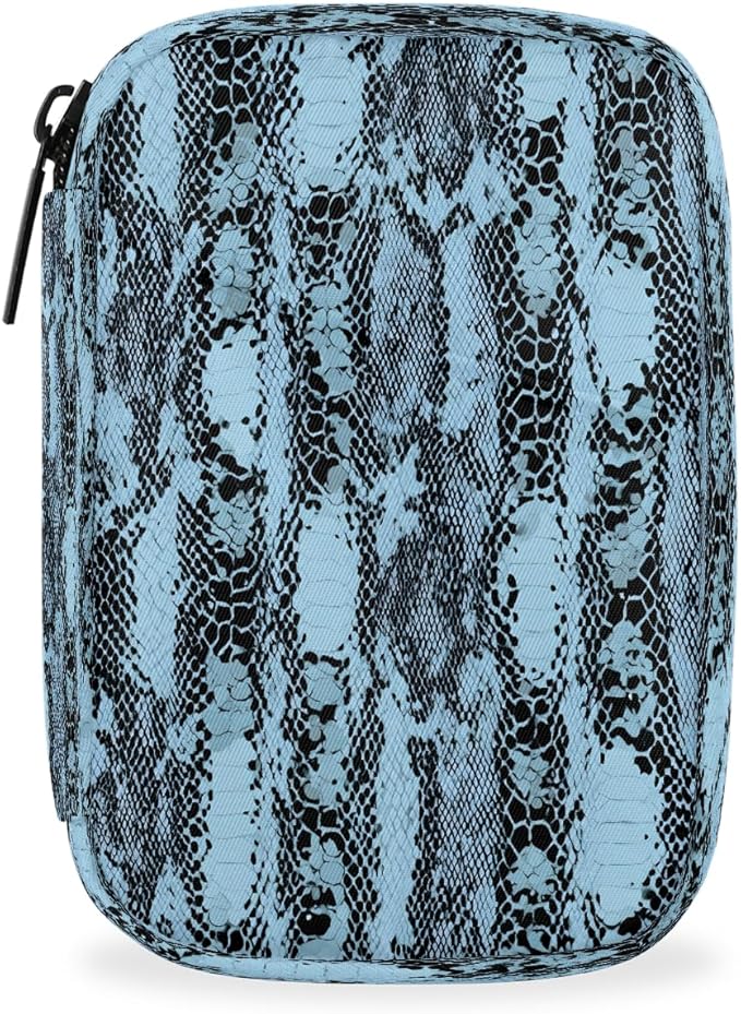 Blue Snakeskin Pill Case Everyday Travel, 7 Day Weekly Medicine Pill Box Compact Portable Pills Bottle Organizer with Zipper for Daily Vitamin Medicine Holder Bottle Organizers Bag