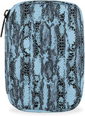 Blue Snakeskin Pill Case Everyday Travel, 7 Day Weekly Medicine Pill Box Compact Portable Pills Bottle Organizer with Zipper for Daily Vitamin Medicine Holder Bottle Organizers Bag