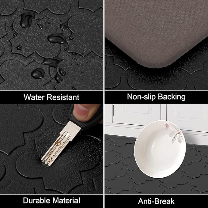 HEBE Anti Fatigue Comfort Mats for Kitchen Standing Desk Thick Cushioned Floor Mat Waterproof Rug Runner Heavy Duty Pad,17.3''x28'', Black