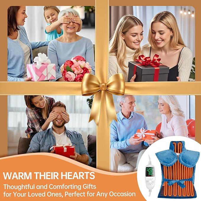 Electric Heating Pad for Back, Neck & Shoulders – 25"x37" Large Weighted Heating Pad for Full Body Pain Relief & Muscle Relaxation – 5 Temps, 4 Timers, Auto Shut-Off – Gifts for Women, Men, Mom & Dad