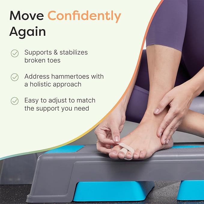 ZenToes Hammer Toe Corrector for Women & Men - Reusable Fabric Buddy Wraps for Broken Toes - Cushioned Toe Splint for Protection & Recovery & Hammertoe Straightener - 8 Count (OSFM, Beige)