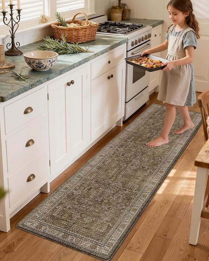 LUMI 2025 Upgraded Anti Fatigue Cushioned Kitchen Mat for Floor, Non-Slip Comfort PVC Padded Mats with Faux Leather Surface for Desk Office, Sink, Laundry, 24"x59"
