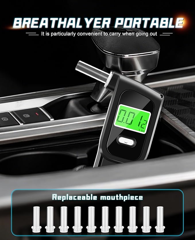 2026 Upgraded Breathalyzer, Breathalyzers for Alcohol with LCD Digital Display, Portable Alcohol Breathalyzer Tester for Home Use(10 Mouthpieces)