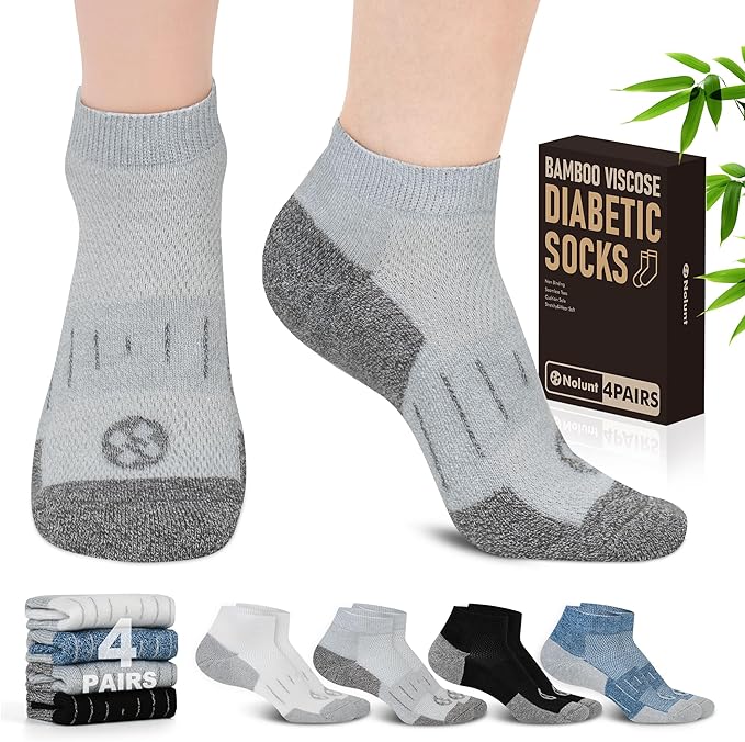 Diabetic Socks for Men,4 & 6 Pairs Low Cut Bamboo Viscose Wide Mens Diabetic Socks Size 9-11 10-13