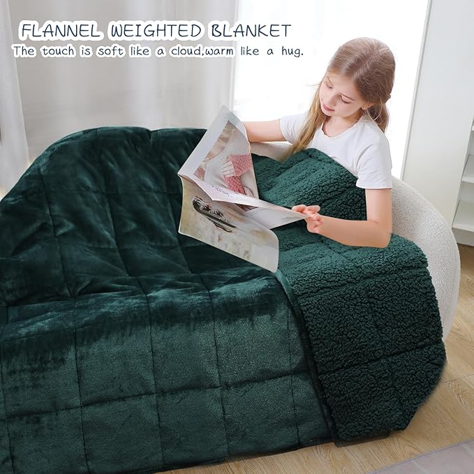 Aemicion Weighted Blanket for Adults Kids(10lbs,48"x72",Green on Both Sides) Sherpa Fleece Heavy Blanket for Sleeping Perfect for 80-110lbs, Machine Washable