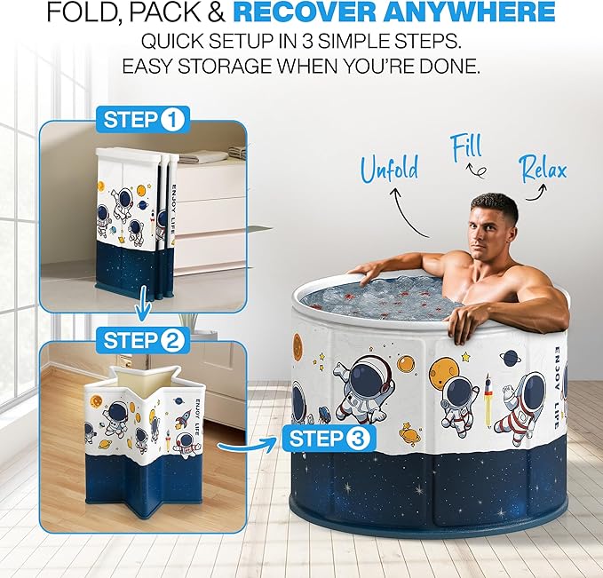 Foldable Portable Bathtub for Adults – 2-in-1 Hot & Cold Plunge, 105-Gal Large Capacity Collapsible Bathtub Adult, 6-layer Insulated Portable Soaking tub - Space-saving Design