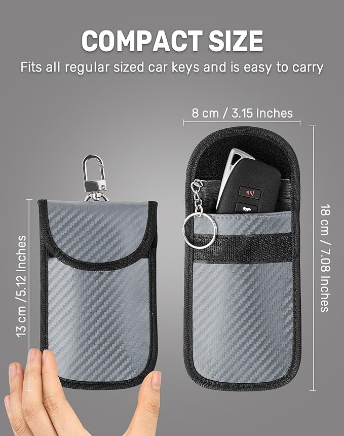 Upgraded Faraday Bag for Key Fob (2 Pack), Premium Faraday Key Fob Protector– Car RFID Signal Blocking, Car Security Protection, Anti-Theft Pouch, Anti-Hacking Case Blocker Grey