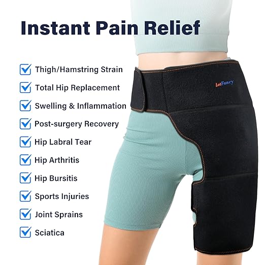 LotFancy Hip Brace with Hot Cold Pack, Hip Ice Pack Wrap for Women and Men, Groin Compression Wrap for Sciatica, Pulled Hamstring, Arthritis, Thigh Injuries, Bursitis Pain Relief