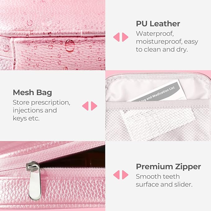 Cute Pill Organizer 3 Times a Day, Large Daily Pill Case for Women, Portable Pill Box 7 Day for Purse with Bag & Zipper to Hold Vitamins, Medications, Fish Oils, Supplements (Pink)