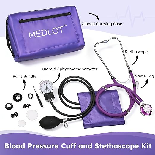 LotFancy Aneroid Sphygmomanometer with Stethoscope Kit, Professional BP Cuff Adult 10"-16", Adult Professional Manual Blood Pressure Cuff with Carrying Case for Home Use, Nurse, Doctor, Purple