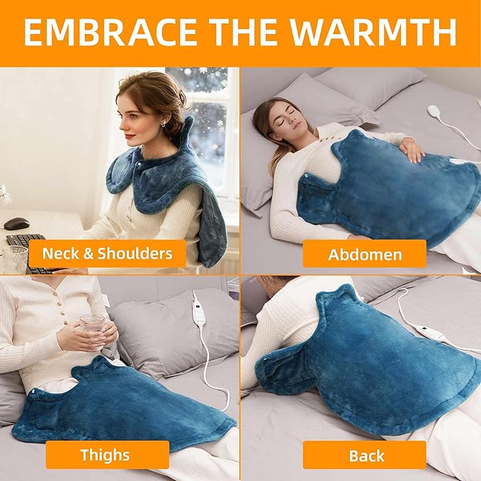 RAINOVA Heating Pad for Back,Neck and Shoulders, Electric Pad with 6 Heat Settings, Birthday Christmas Gifts for Women Men Mom Dad Elderly, Overheating Protection & ETL/UL Certified, Machine Washable