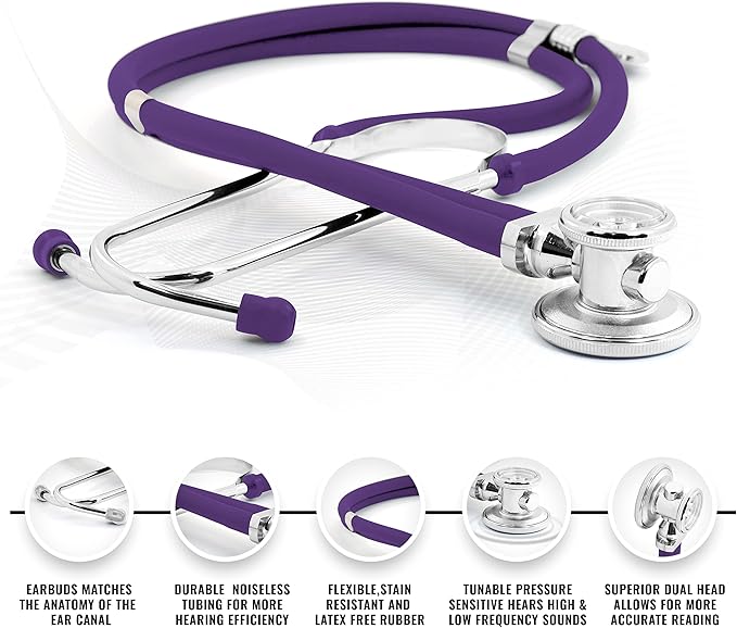 ASA TECHMED Nurse EMT Starter Pack Stethoscope, Blood Pressure Monitor and Trauma 7.5" EMT Shear Ideal Gift for Nurses, Medical Students, Firefighters, Police and Personal Use (Purple)