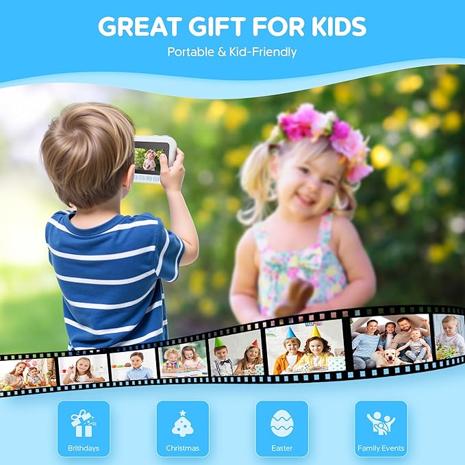 Contixo KC4 Kids Camera Instant Print, Blue 2.4” Screen Children Digital Printing Cameras with 1080P Video, 16X Zoom, 32GB Storage, Toddler Portable Travel Toys for Age 3 Years Up Girls Boys